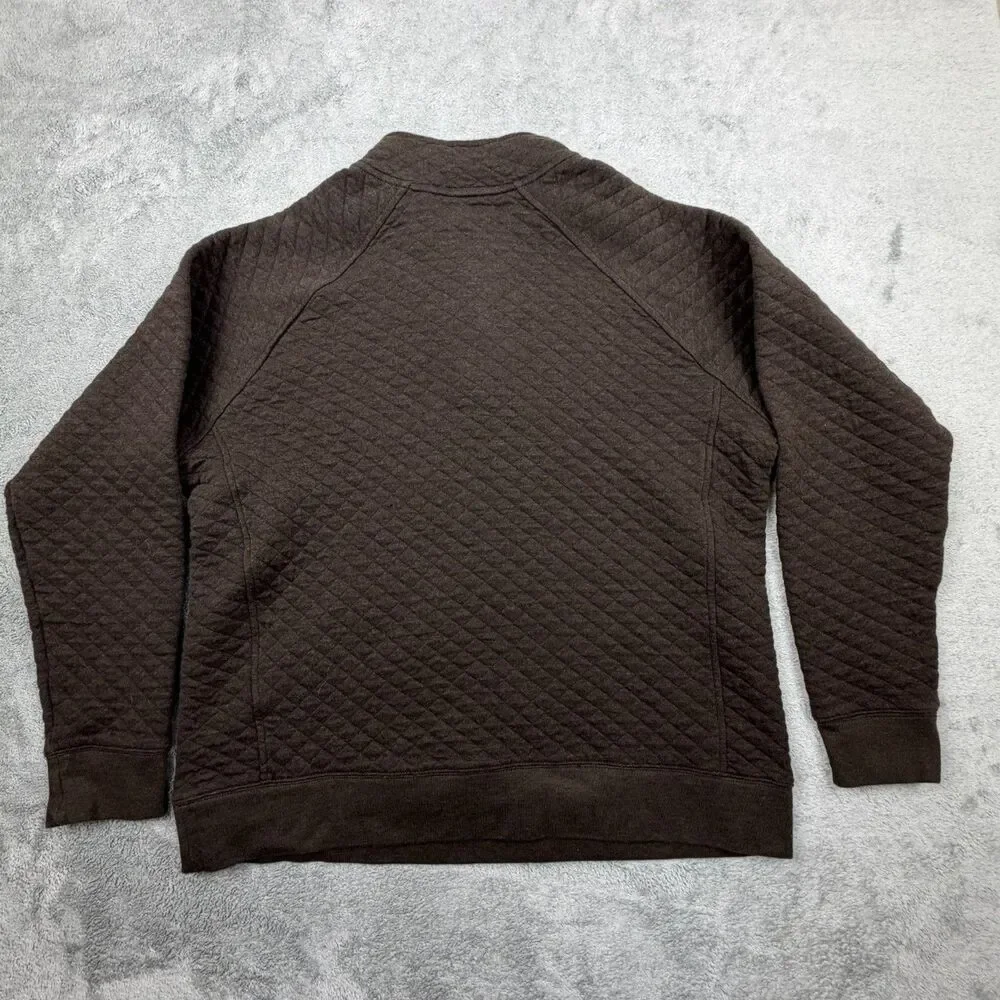 Eddie Bauer Mens Quilted Snap Pullover Brown Diamond Stitch Fleece L Funnel Neck